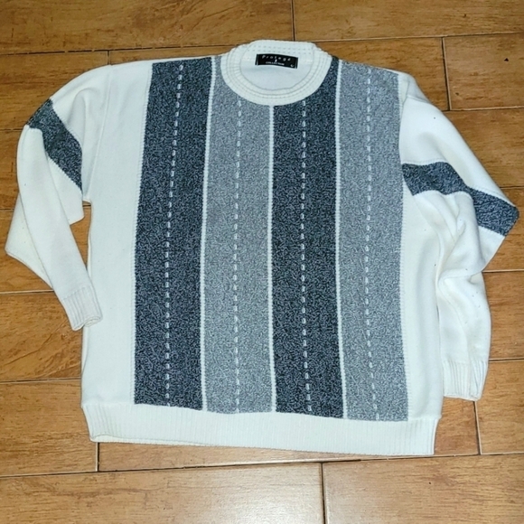Protegé Collection Vintage Knit Texture Ivory White Grey Pullover Sweater Size L - Picture 2 of 15